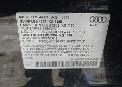 2015 Audi Q3 2.0T Premium Plus z USA, uszkodzony, nr VIN WA1FFCFS7FR000997